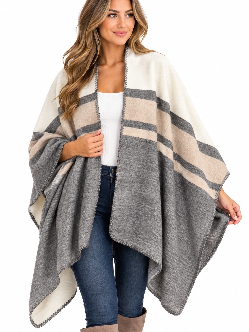 Forever 21 Women’s One Size Shawl Wrap Cardigan Cream Taupe Gray NWT Oversized